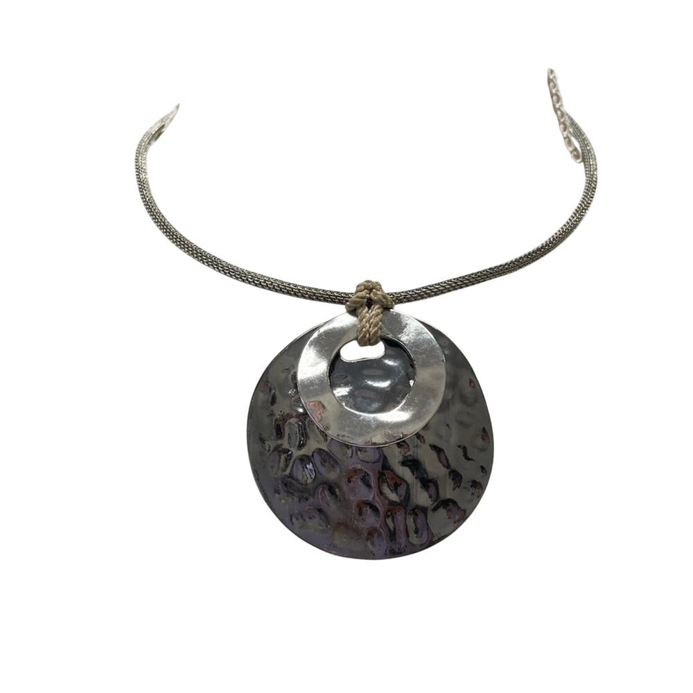 Silver Tone Mixed Metals Statement Necklace Short Artsy Art to Wear